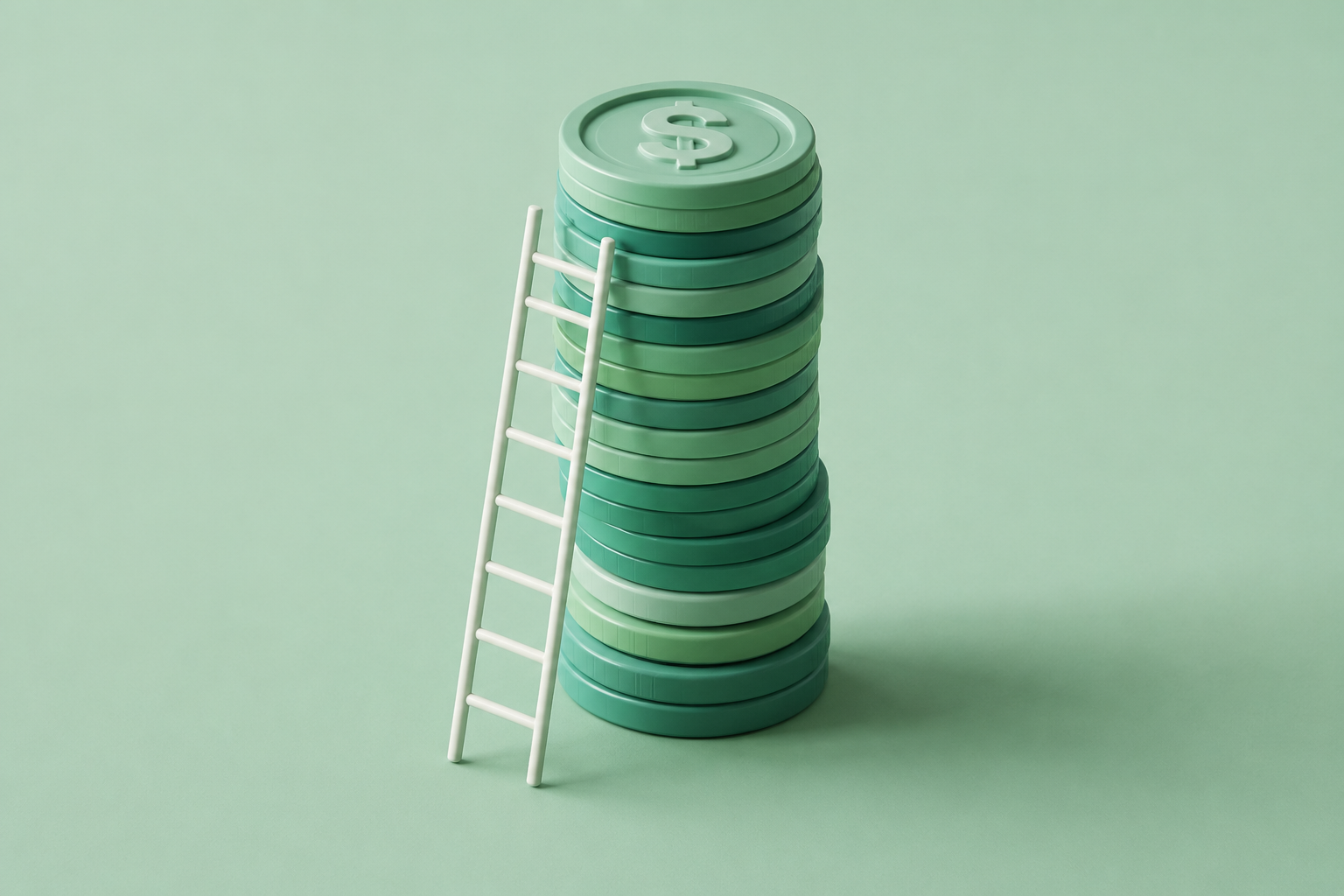 Soft green graphic showing a stack of coins with a ladder, representing state grant funding for local community projects.