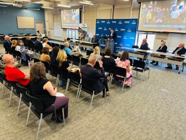 Education and community leaders gather for the Luzerne County Community College and Central Susquehanna Intermediate Unit dual credit expansion announcement.